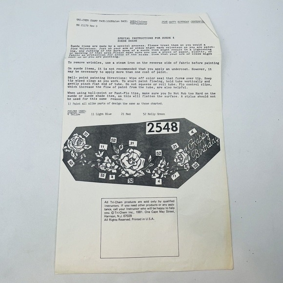 Happy Birthday Centerpiece #2548 Tri-Chem‎ Chart Suede Picture To Paint 1981 Vtg - Picture 2 of 3